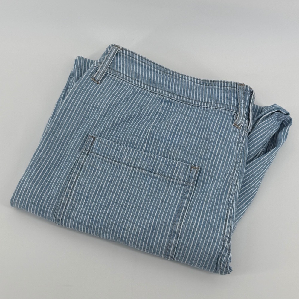 Hickory Stripe Wide Leg Denim Pants Blue White High Rise Straight Trousers